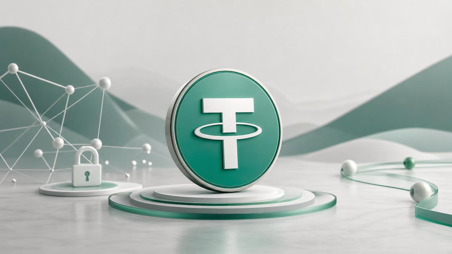 Representación de USDT circulando por distintas redes blockchain junto a una lista de comprobación de dirección, importe y transacción